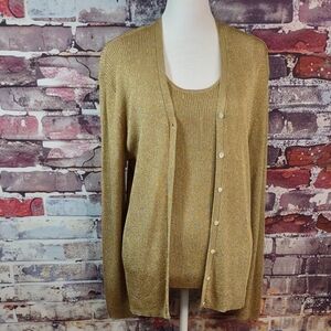 Ralph Lauren Golden Lurex Cardigan Sweater/Tank Twin Set